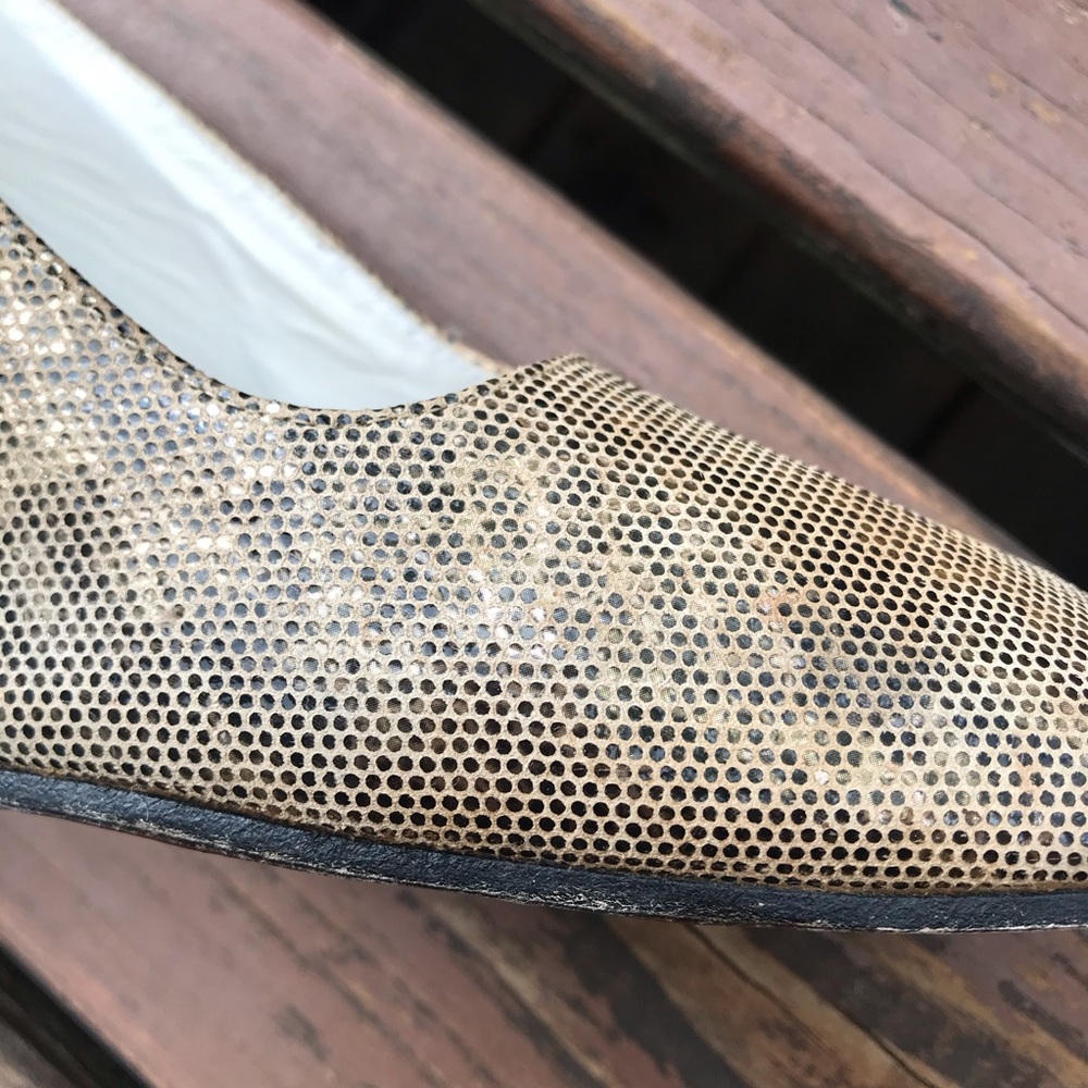 Stuart Weitzman Snake Print Heels Block Heel Gold… - image 3